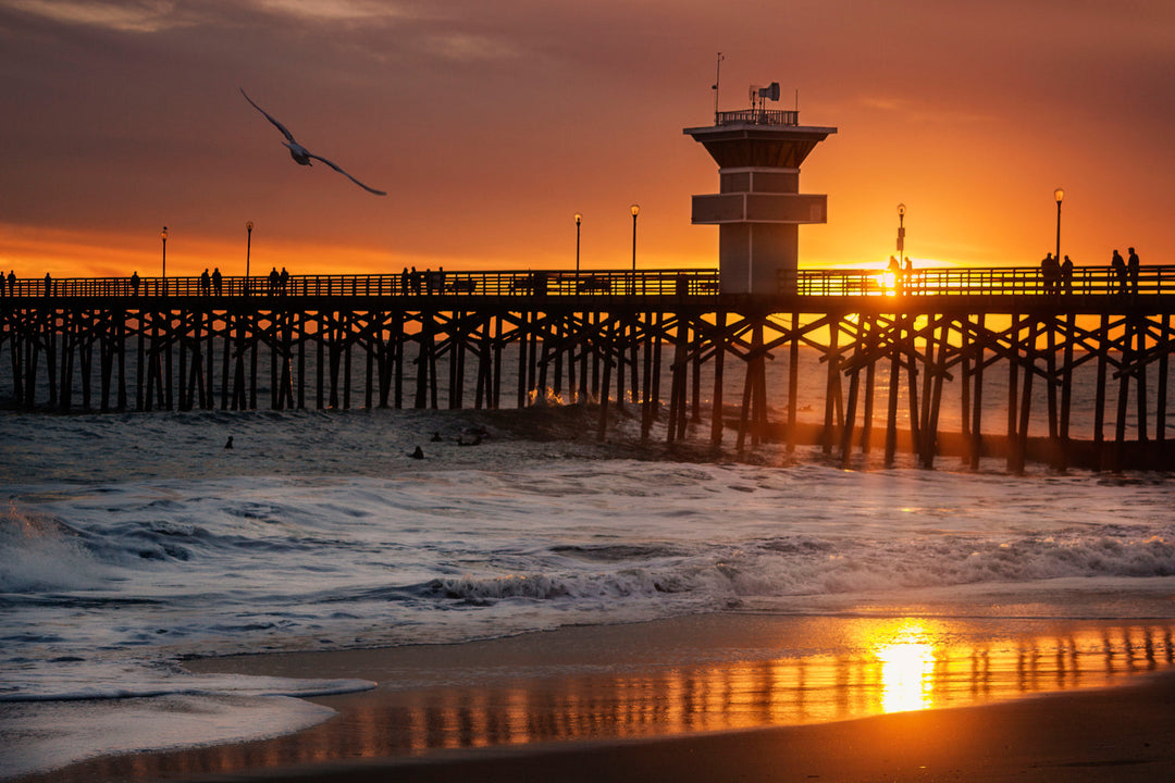 Seal Beach Pier sunset fine art photography for a warm California coastal interior