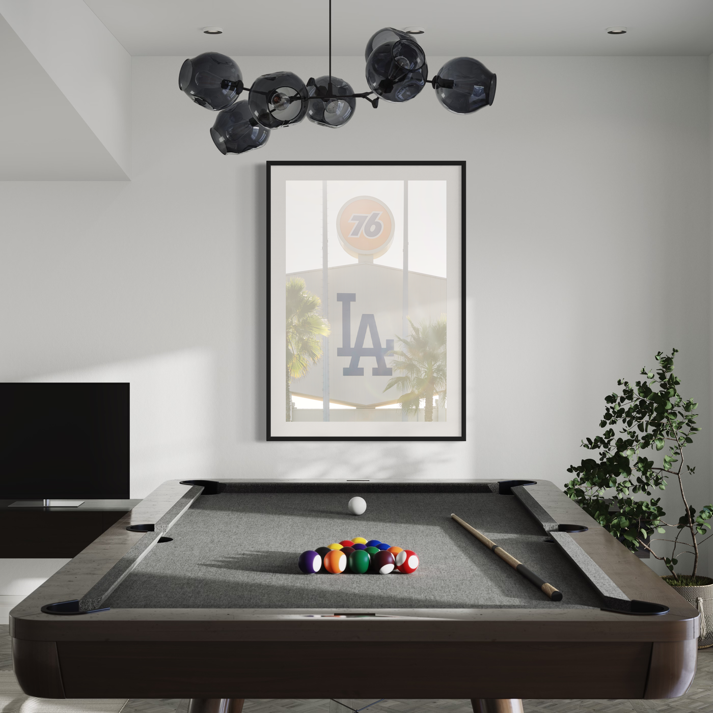 76 & LA Dodger Stadium fine art print displayed in a styled room interior 6