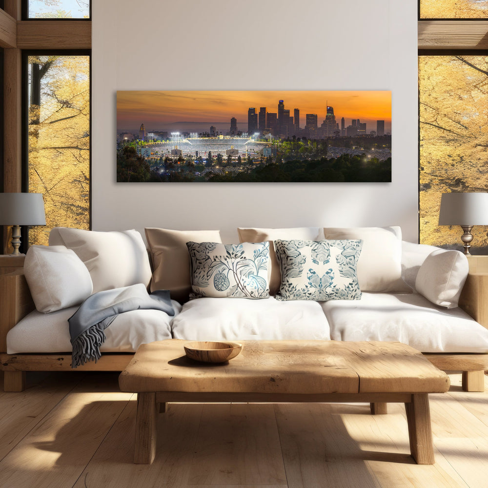 Dodger Stadium 2024 World Series Limited Edition Panorama displayed in a styled room interior 2