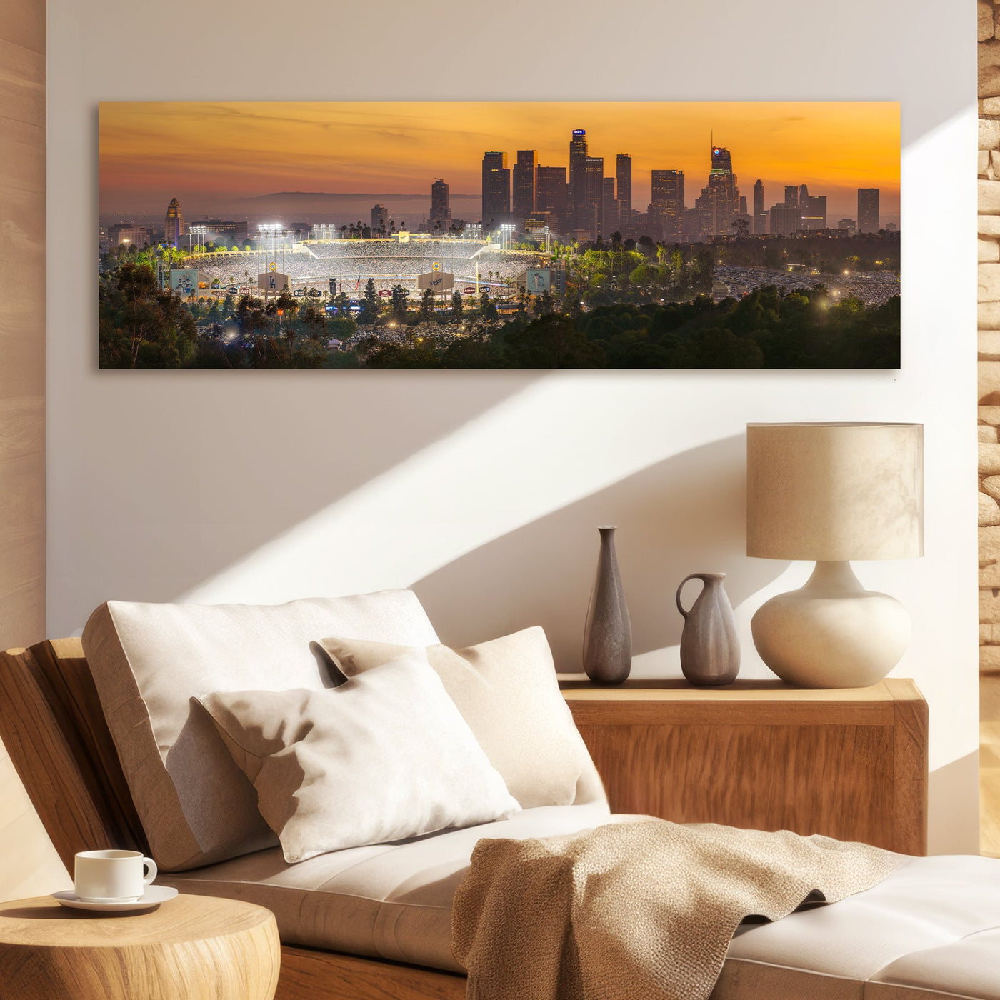 Dodger Stadium 2024 World Series Limited Edition Panorama displayed in a styled room interior 3