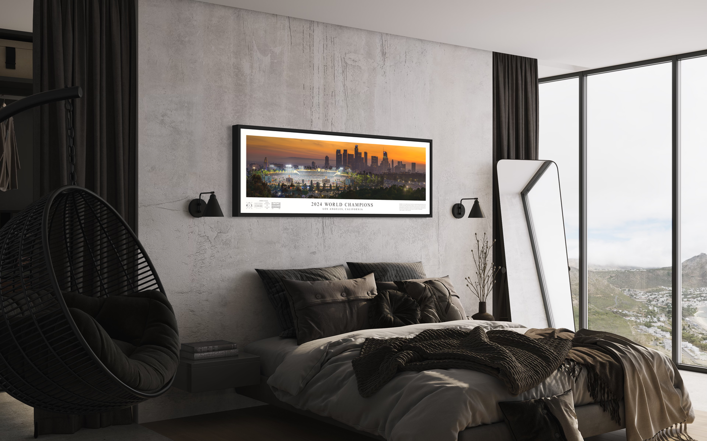Dodgers 2024 World Series Champions panoramic poster displayed in a styled room interior 3