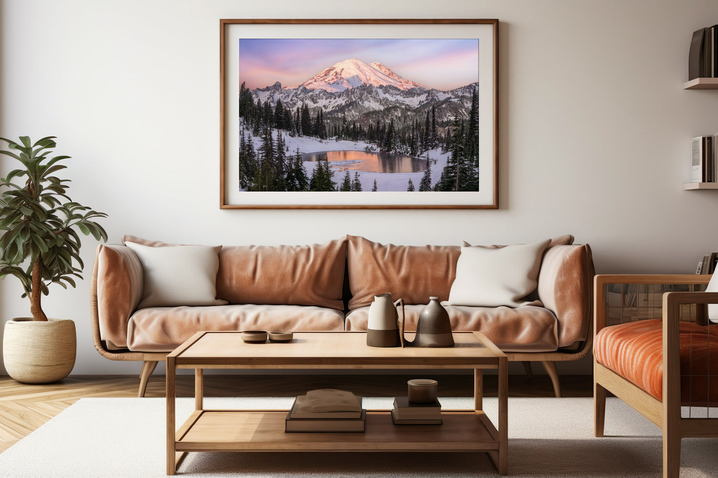 Mount Rainier Pacific Northwest displayed in an elegant room interior