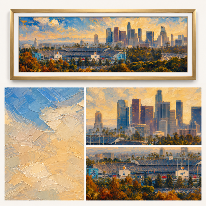 Close-up detail of Dodger Stadium and Los Angeles skyline limited edition fine art print