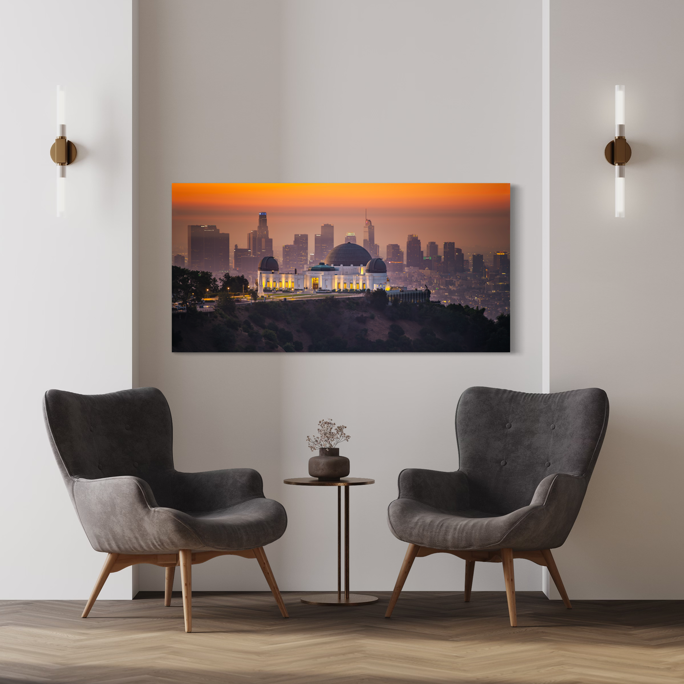 Griffith Observatory Los Angeles Sunset displayed in an elegant room interior