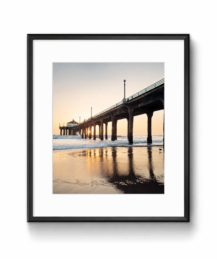 Manhattan Beach Pier Sunset Fine Art Print in a black frame with white mat