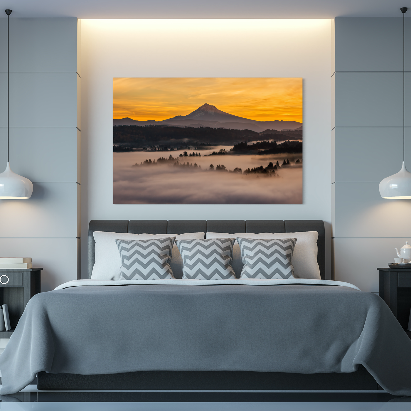 Mount Hood Sunrise Pacific Northwest displayed in a refined room interior
