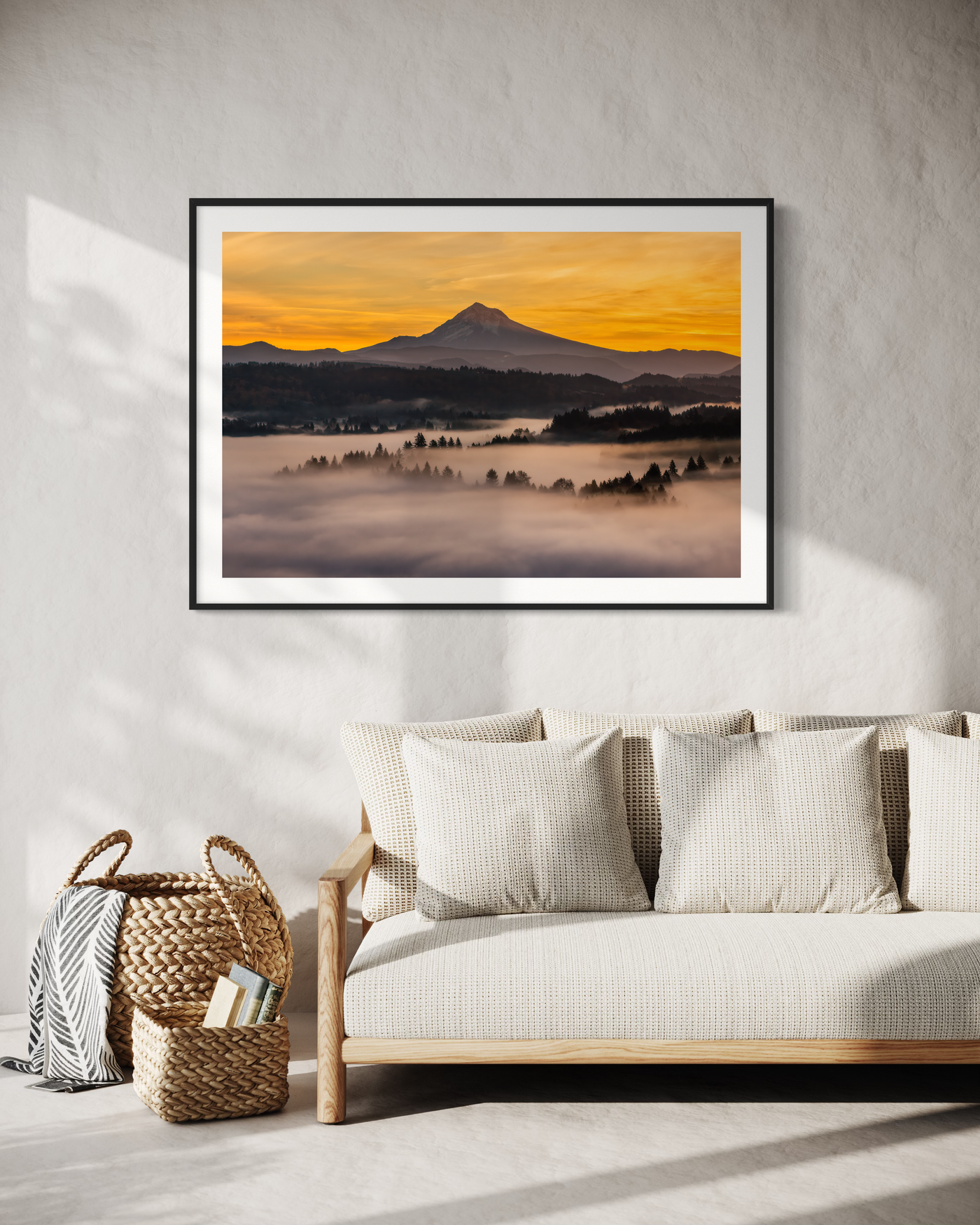 Mount Hood Sunrise Pacific Northwest displayed in a contemporary room interior