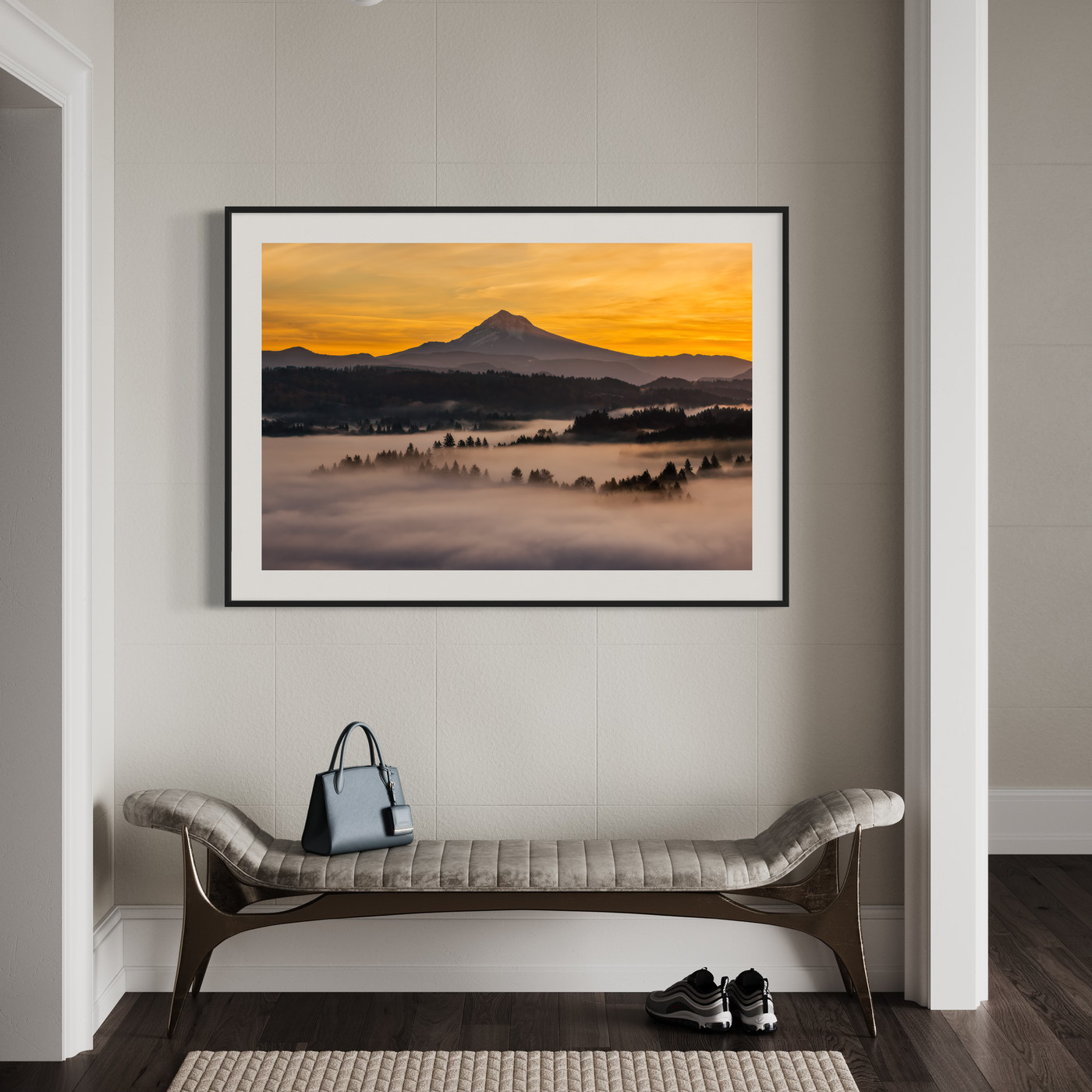 Mount Hood Sunrise Pacific Northwest displayed in a home interior