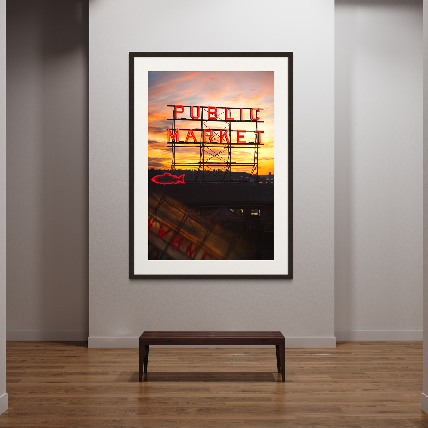 Pike Place Market Neon Sign Seattle displayed in a home interior