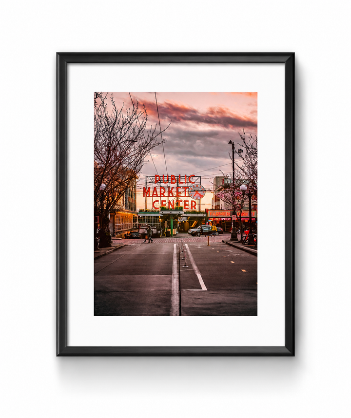 Pike Place Market Seattle Fine Art Photography Print in a black frame with white mat