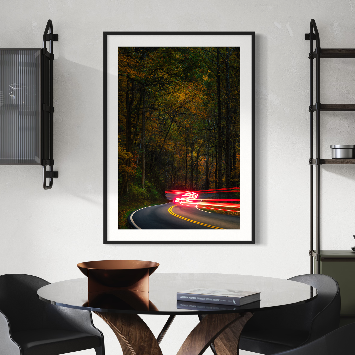 Smoky Mountains Light Trails Tennessee displayed in a styled room interior