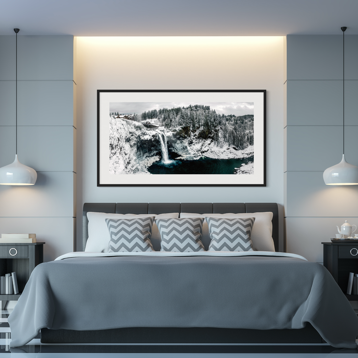 Snoqualmie Falls Winter displayed in a refined room interior