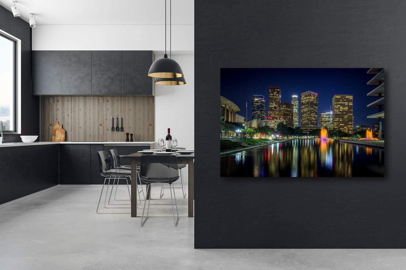 Downtown Los Angeles Night displayed in a contemporary room interior