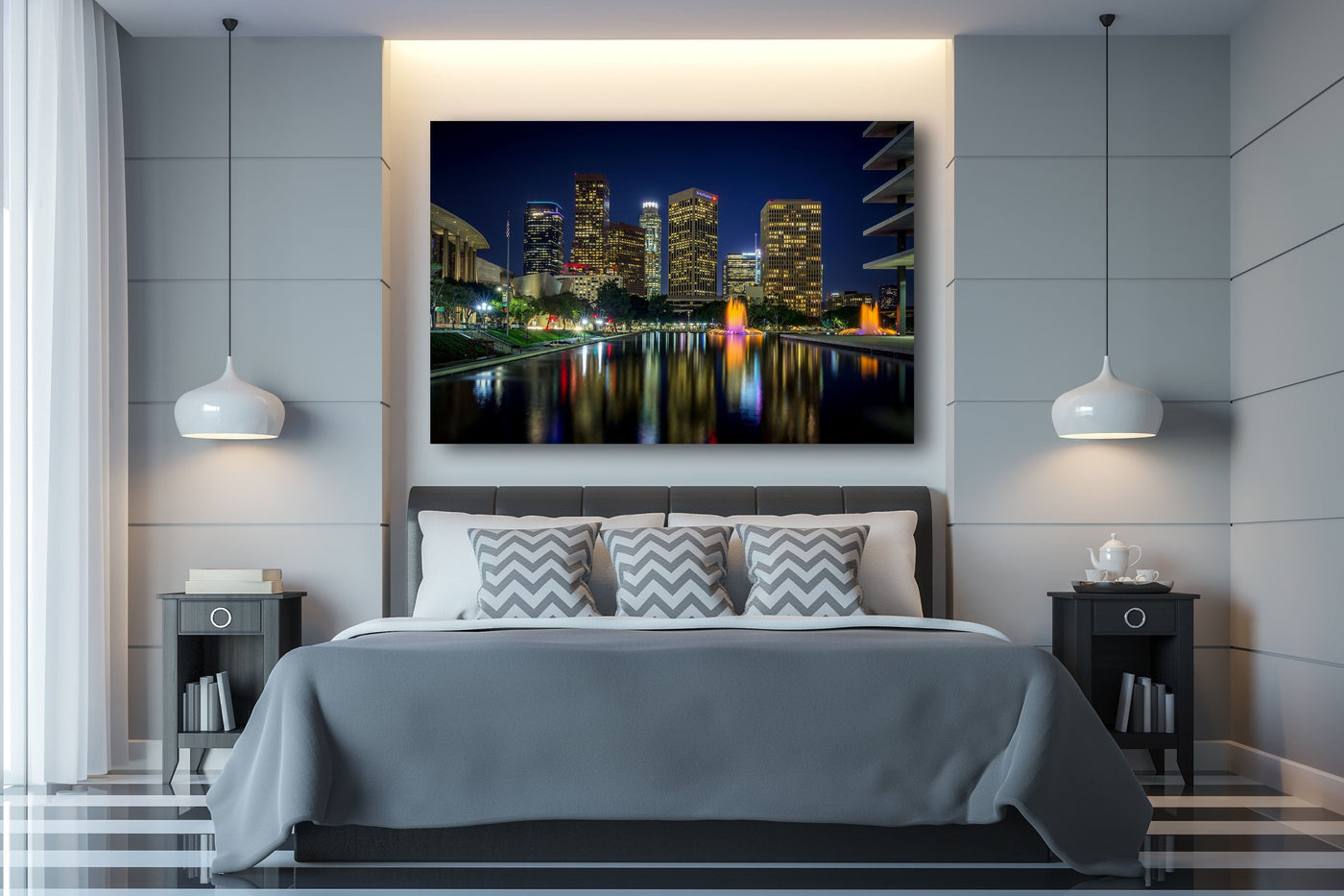 Downtown Los Angeles Night displayed in an elegant room interior