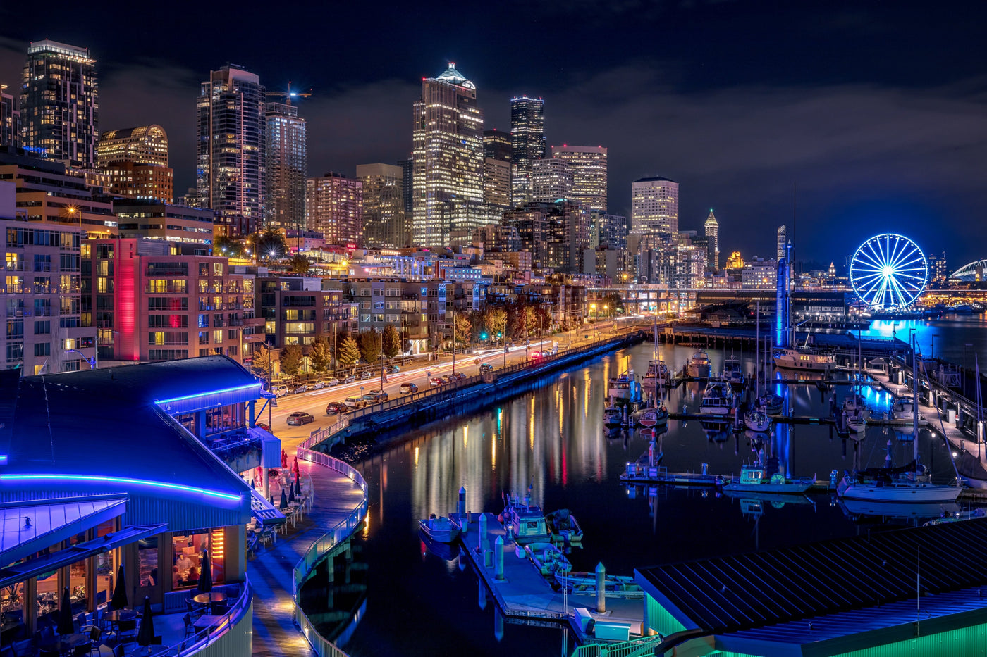 Downtown Seattle Night displayed in a refined room interior