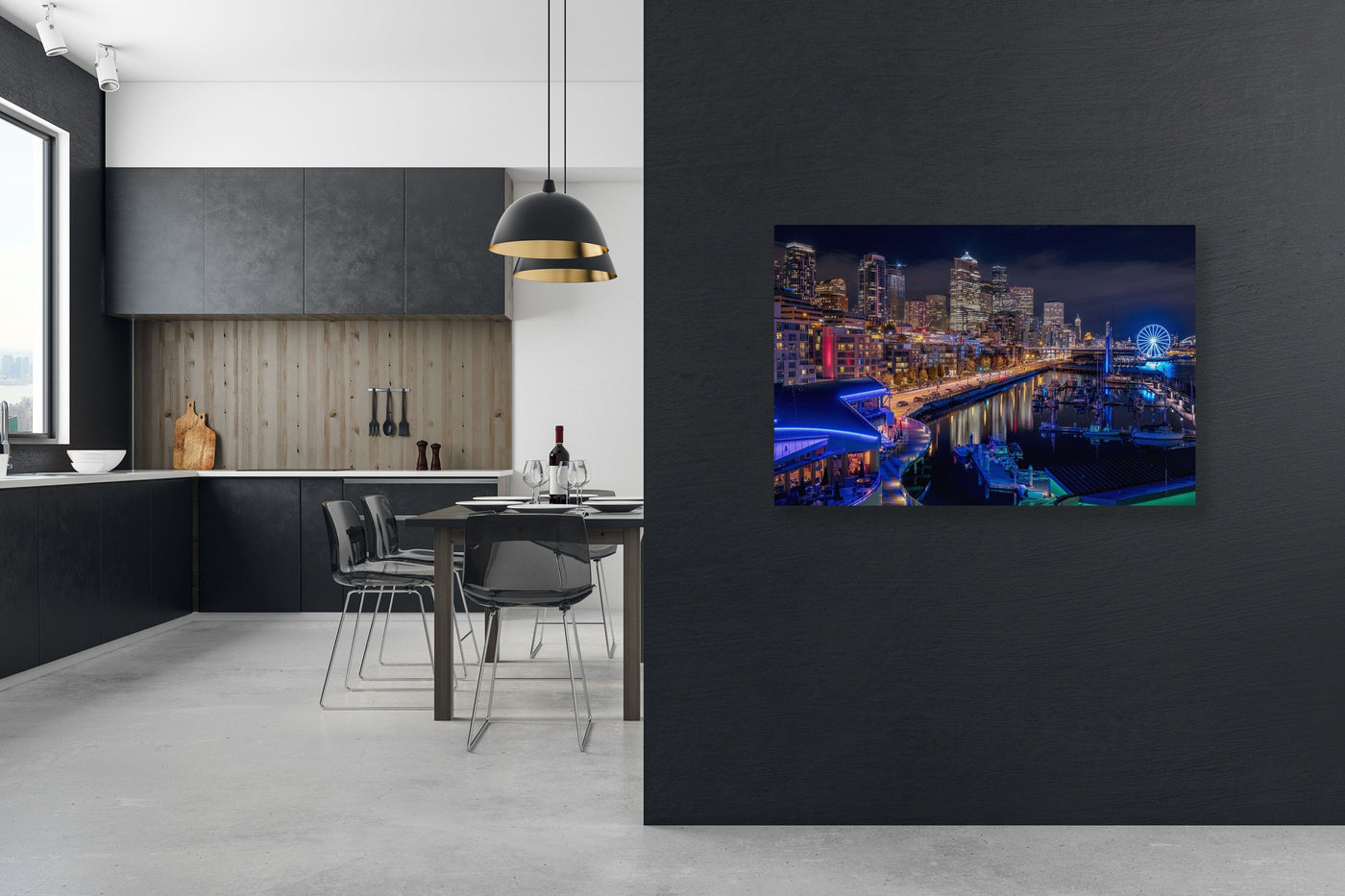 Downtown Seattle Night displayed in an elegant room interior