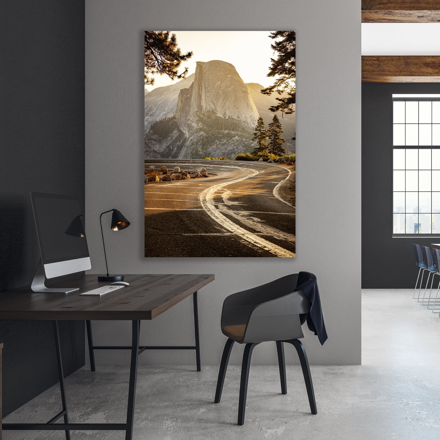 Half Dome Yosemite National Park displayed in a styled room interior