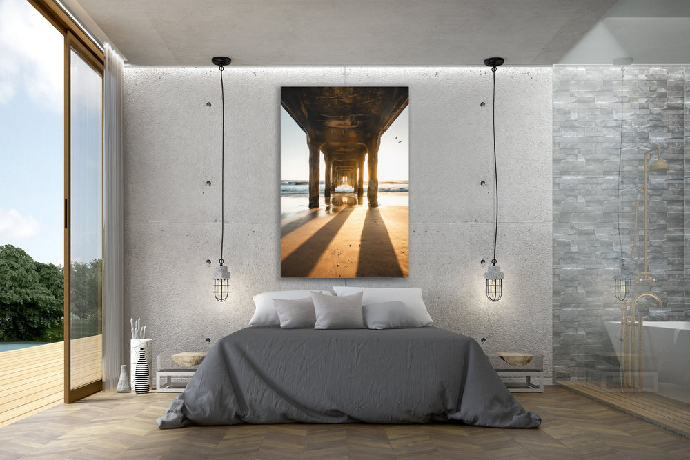 Manhattan Beach Pier Sunset Pillars fine art print preview
