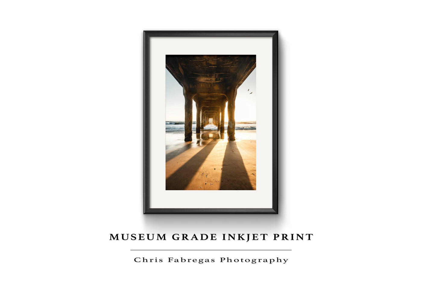 Manhattan Beach Pier Sunset Pillars displayed in a refined room interior
