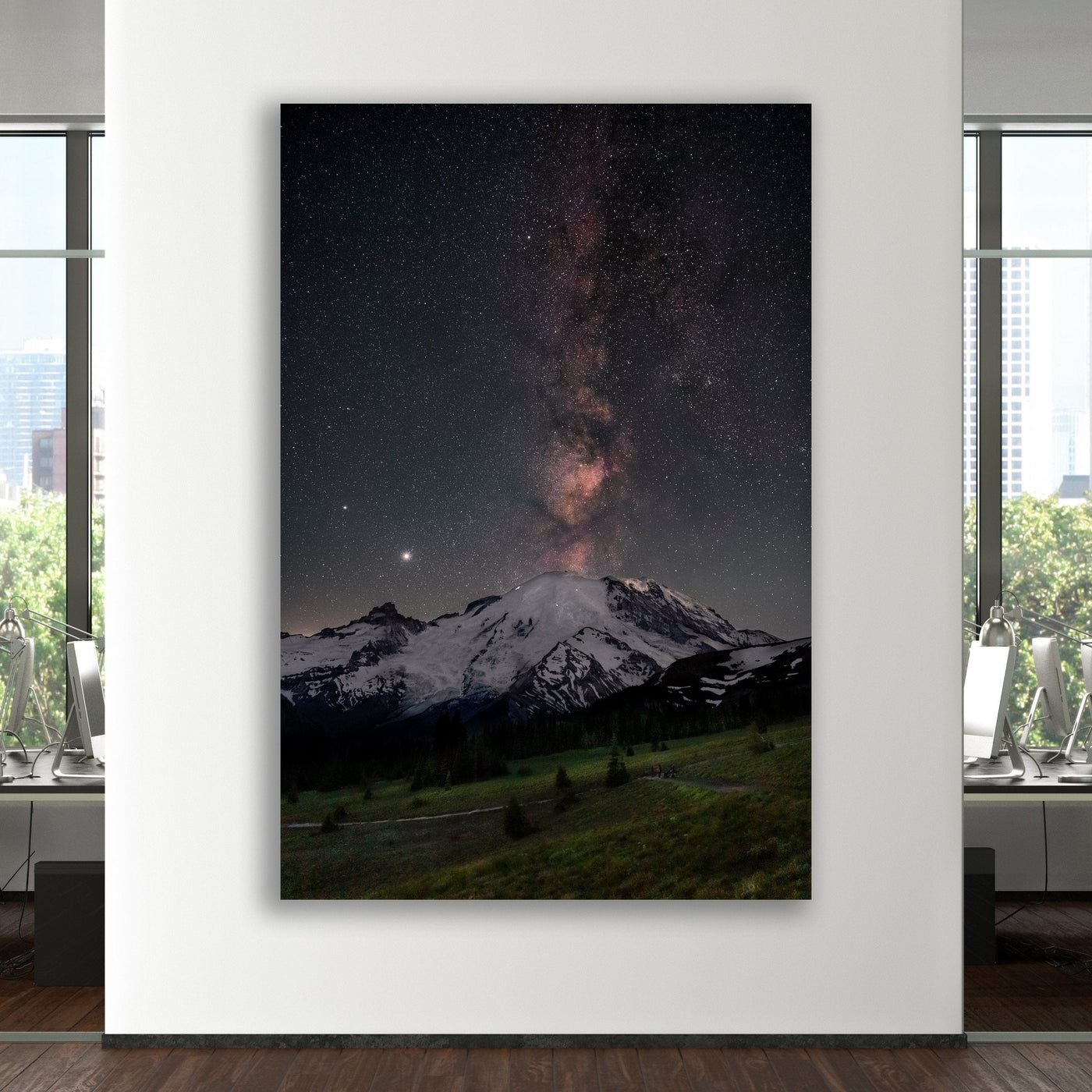 Milky Way Over Mount Rainier displayed in a styled interior