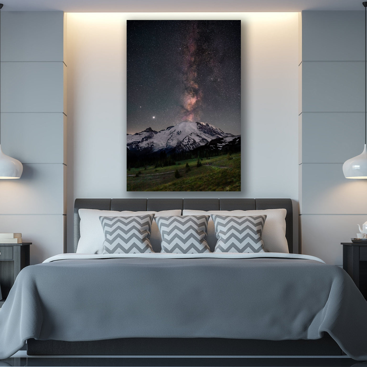 Milky Way Over Mount Rainier displayed in a contemporary interior