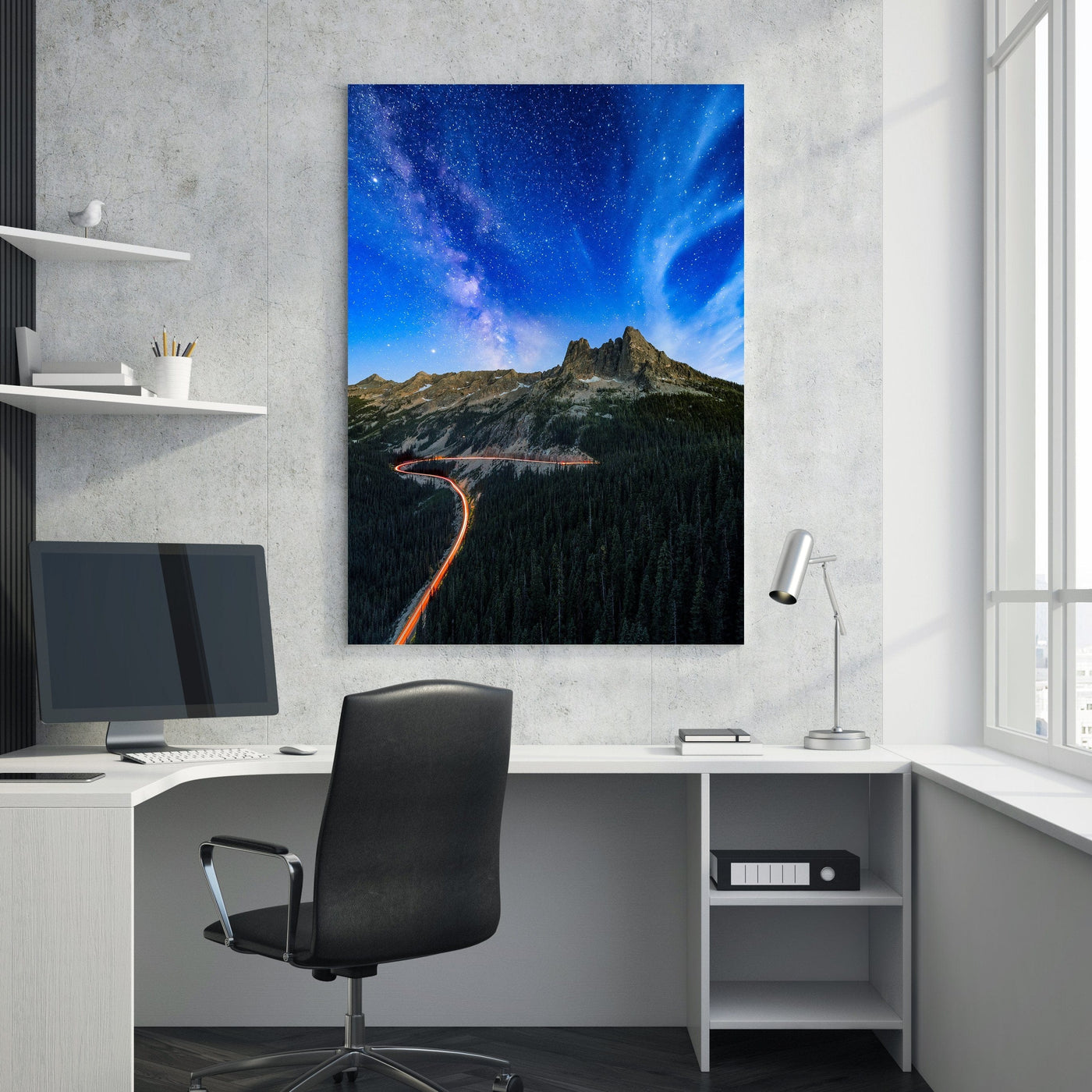North Cascades Milky Way displayed in a styled room interior