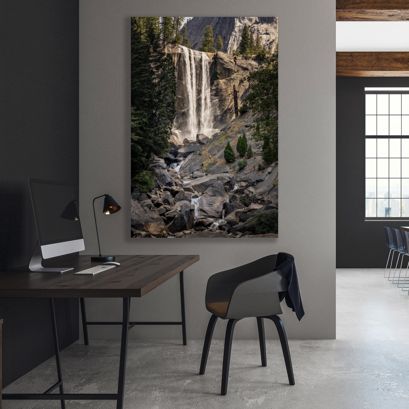 Yosemite Vernal Falls displayed in a modern room interior