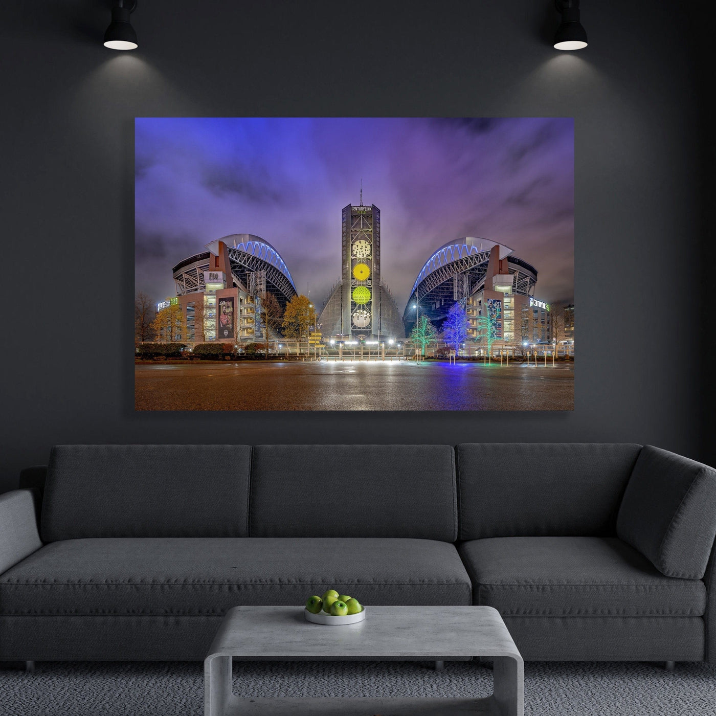 Seattle Lumen Field Fine Art Sports displayed in a styled room interior
