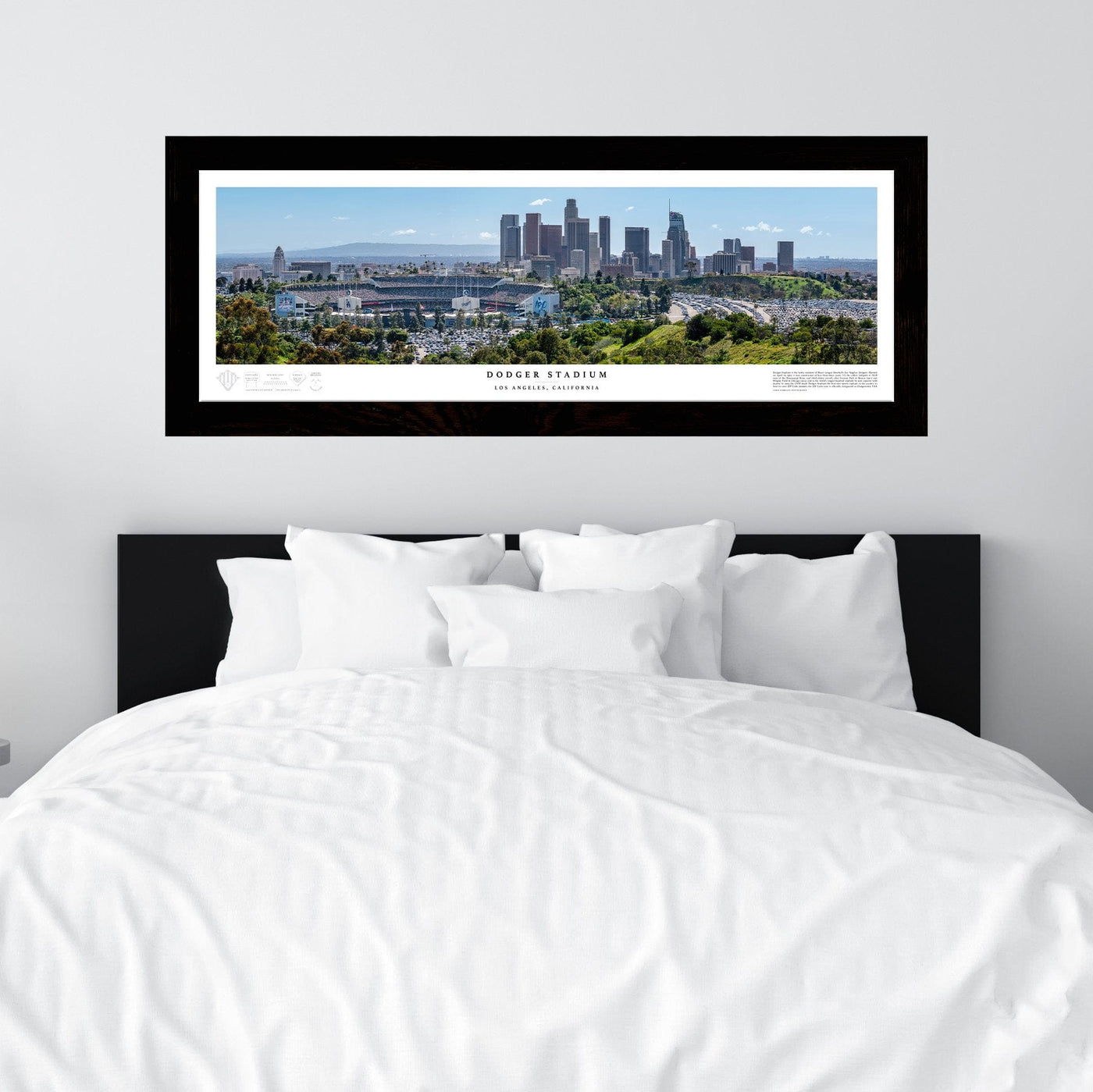 Dodger Stadium Panoramic Los Angeles Fine Art Print displayed in a styled room interior 2